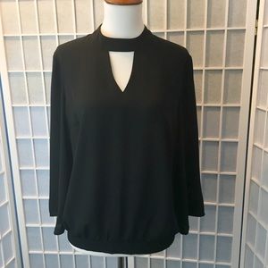New York & Company Black Keyhole Banded Top